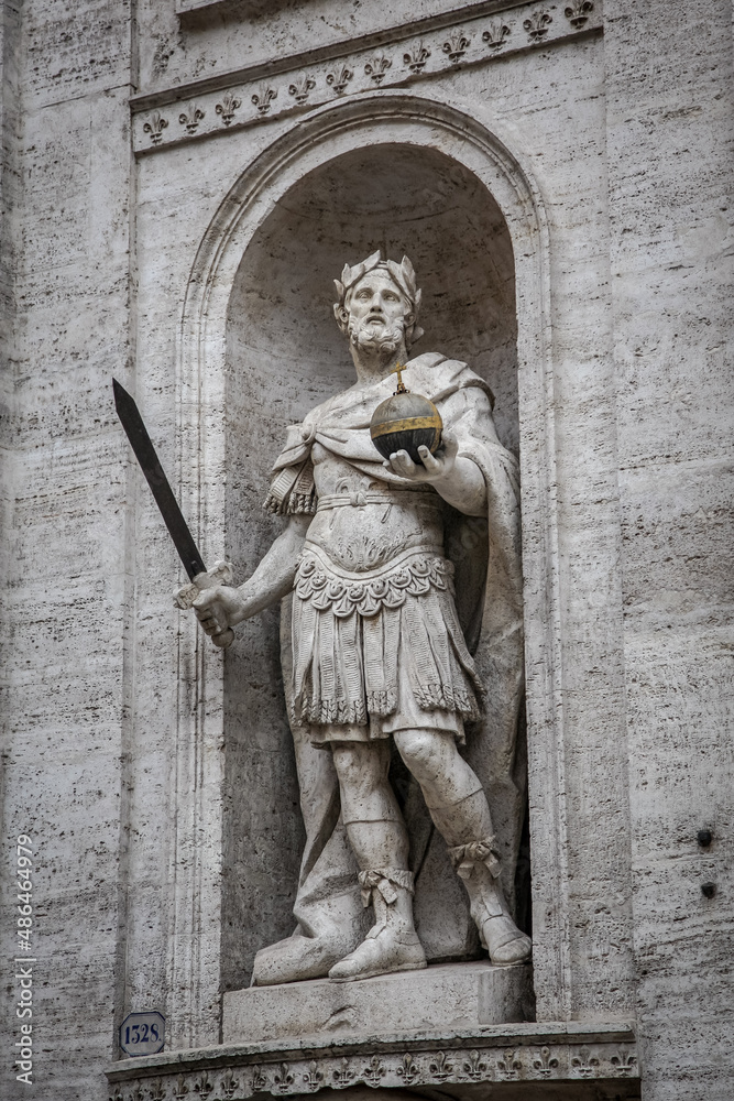 Sculpture on the facade of the Basilica of San Luigi dei Francesi in Rome