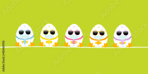 Banner 5 Sitzende Ostereier Maske Sonnenbrille Punkte Grün