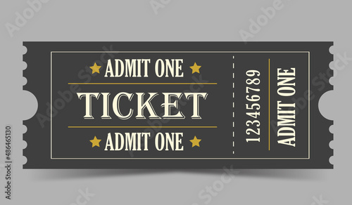 Vector vintage ticket. Cinema, theater, concert, play, party, event, festival ticket realistic templat. Ticket icon for website.