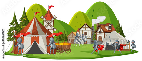 Isolated Medieval army camp landscape