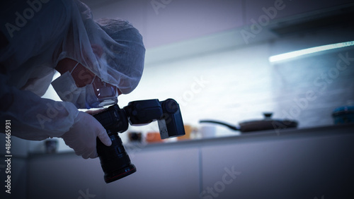Crime Scene Site Police Photographer Forensic Scientist Murder Collect Evidence photo