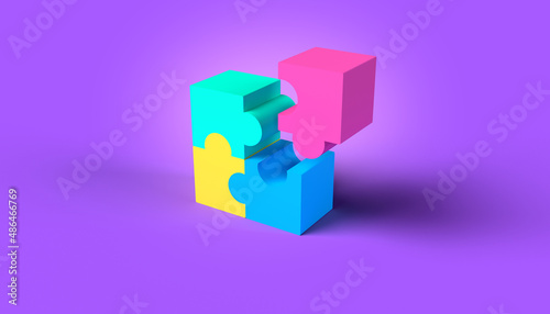 Jigsaw puzzle colorful pieces 3D illustration