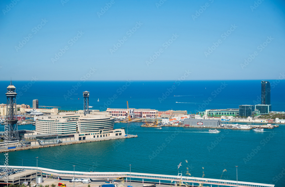 Panoramic view on the port of Barcelona city