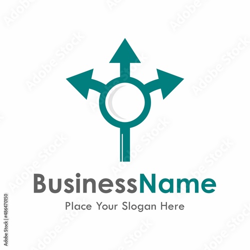 Magnifying glass with arrow way logo vector design. Suitable for business, web, art, traffic 