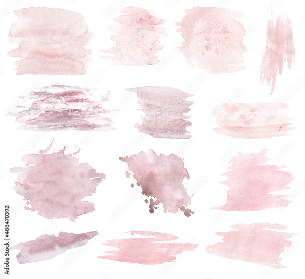 Watercolor pastel pink color Backgrounds Clipart, Brush strokes illustration, pink spots, Splashes Clip art,  Design elements, Paint splatters set