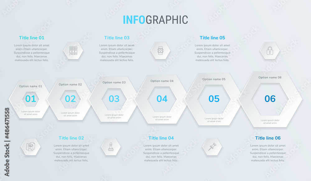 Blue vector infographics timeline design template with honeycomb elements. Content, schedule, timeline, diagram, workflow, business, infographic, flowchart. 6 steps infographic.
Blue vector infographics timeline design template with honeycomb elements. Content, schedule, timeline, diagram, workflow, business, infographic, flowchart. 6 steps infographic.