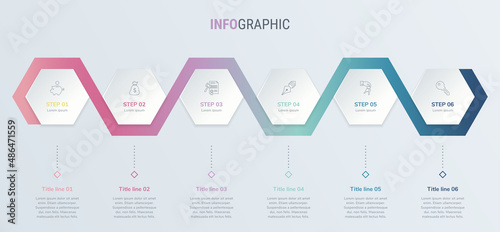 Timeline infographic design vector. 6 options, honeycomb workflow layout. Vector infographic timeline template in vintage colors.
