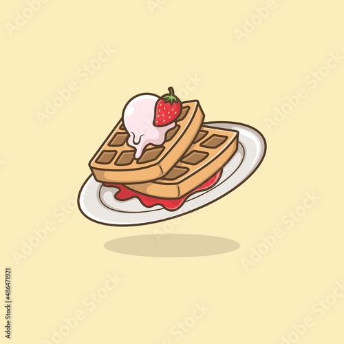 Wallpaper Mural cute cartoon strawberry topping waffle. vector illustration for mascot logo or sticker Torontodigital.ca