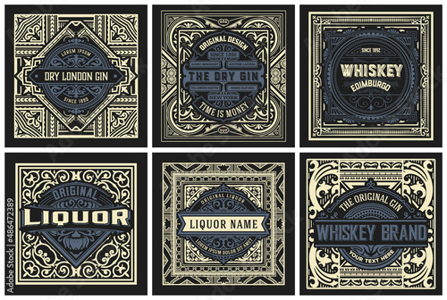 Set of 6 labels. Western style