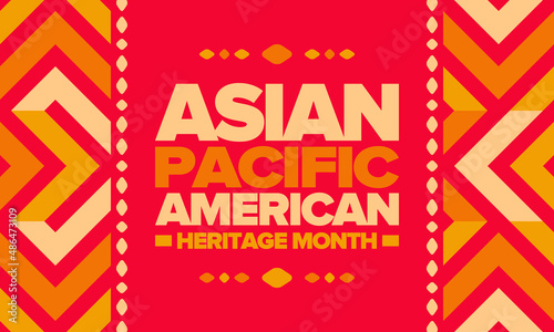 Asian Pacific American Heritage Month in May. Сelebrates the culture, traditions and history of Asian Americans and Pacific Islanders in United States. Vector poster. Illustration with east pattern photo