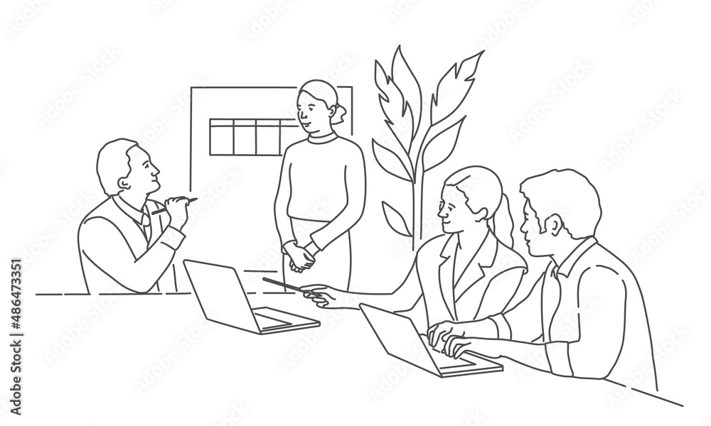 Business people talking and using computers in co-working. Business people talking and using computers in co-working.