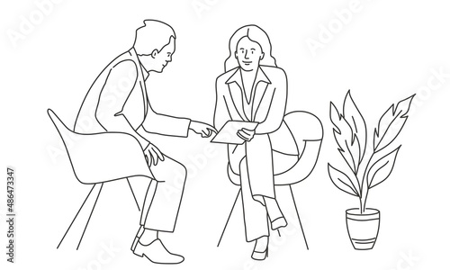 Collaboration of man and woman, meeting of professionals and experts.