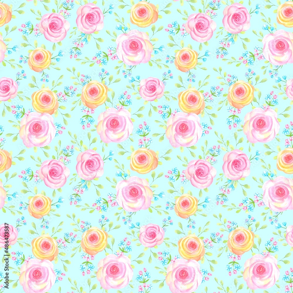 Watercolor seamless pattern with  flowers.