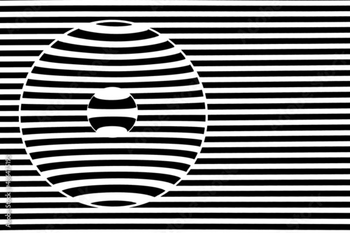 Magnifying lenses against black and white stripes creating illusion of refraction of light