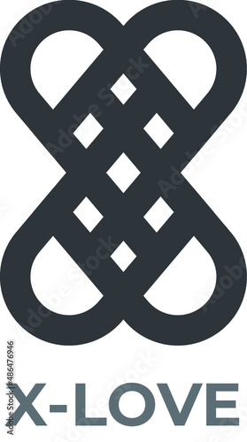 letter X logo design with love heart logomark