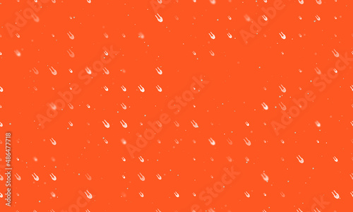 Seamless background pattern of evenly spaced white solo bobsleigh symbols of different sizes and opacity. Vector illustration on deep orange background with stars