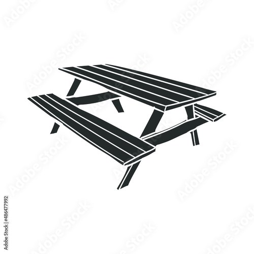 Picnic Table Icon Silhouette Illustration. Furniture Outdoor Park Vector Graphic Pictogram Symbol Clip Art. Doodle Sketch Black Sign.