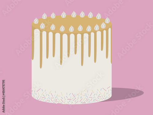 Vector illustration of a beautiful cake on a pink background.