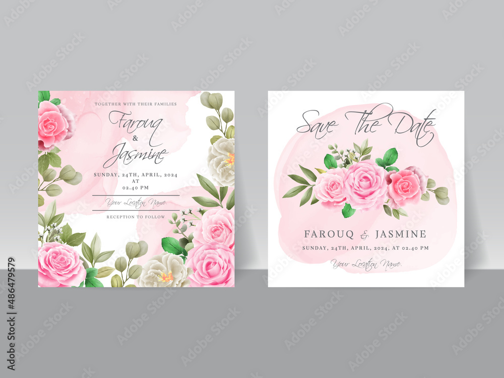Beautiful wedding invitation card template floral design
