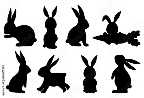 Set Easter Bunny silhouette vector illustration 