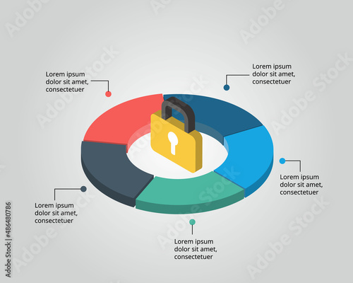 pad lock security template for infographic for presentation for 5 element