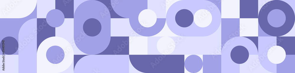 Blue background with circles in a trendy scandinavian style, geometric shapes in a modern background for wallpapers or textiles. Violet shades of trendy color with mosaic texture.