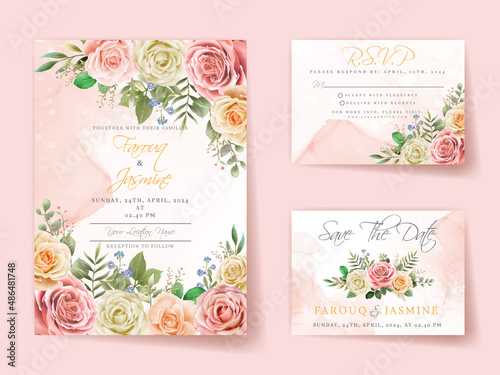 Beautiful wedding invitation card template floral design