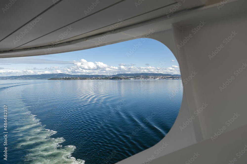 Fototapeta premium view of the sea and coastline from ship