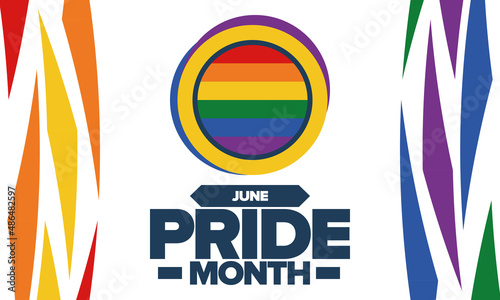 Pride Month in June. LGBT flag. Lesbian Gay Bisexual Transgender. Celebrated annual. Rainbow colours, love concept. Human rights and tolerance. Poster, banner and background. Vector illustration