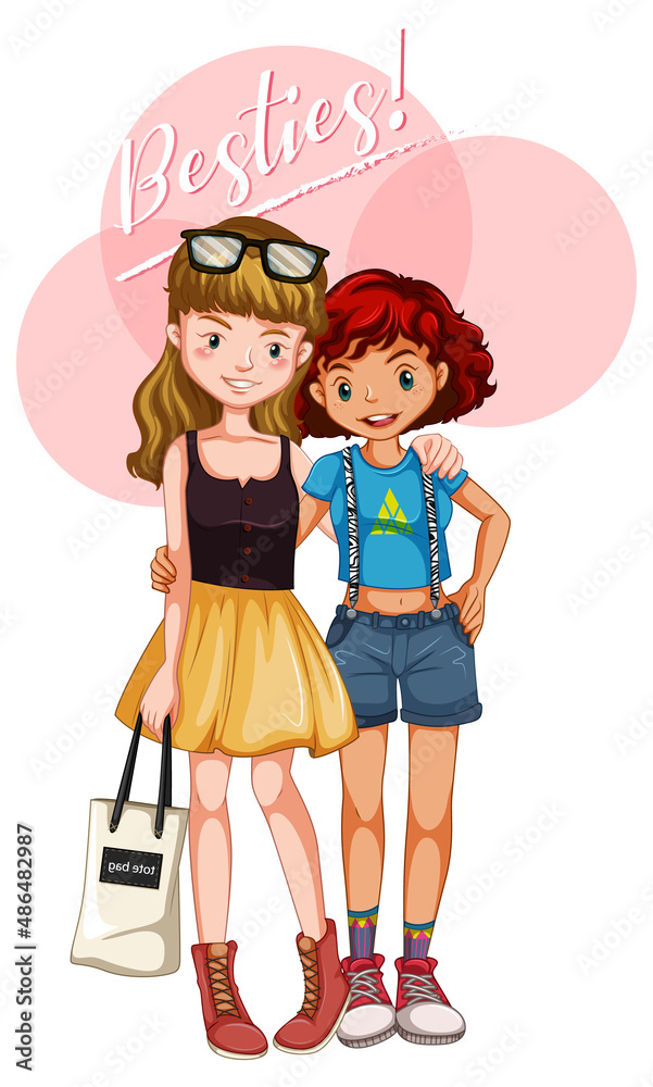 Two best friend girls with besties lettering Two best friend girls with besties lettering