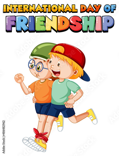 International day of friendship logo with children three legged race