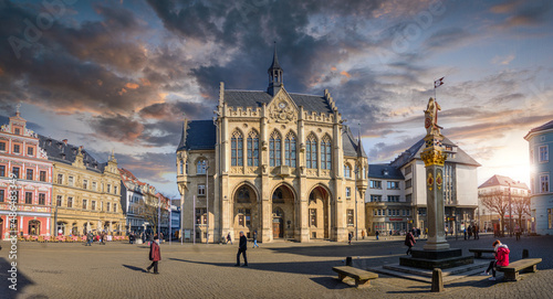 Erfurt, Germany. Rathaus or Town Hall in the center of the capital of Thuringia at sunset