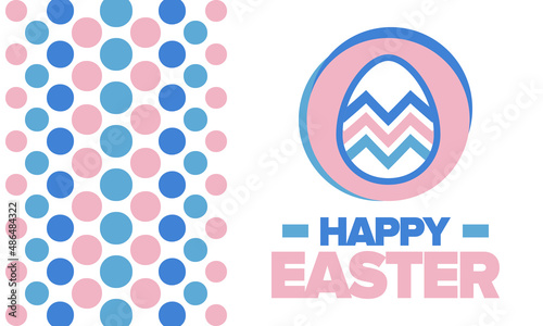 Happy Easter in April. Christian spring holiday in honor of the resurrection of Christ. Biblical history. Traditional dyeing eggs with patterns, fun game for children searching for easter eggs. Vector