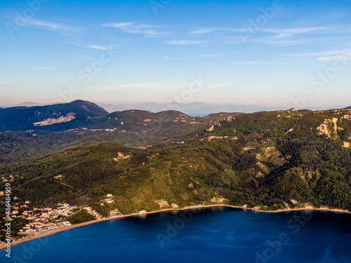 Aerial drone view of famous porto timoni beach in afionas village corfu   greece