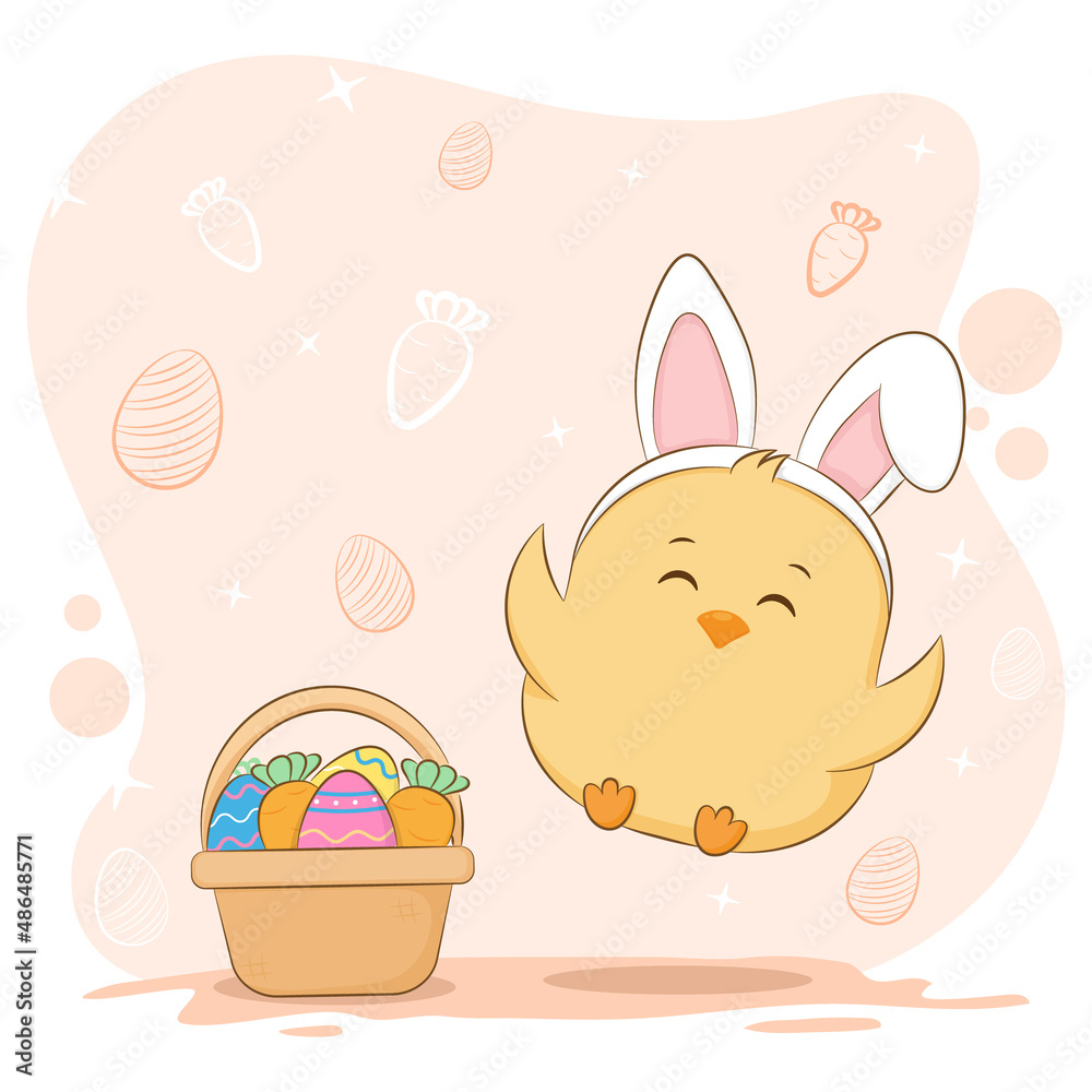 Cute Easter Chick and Eggs