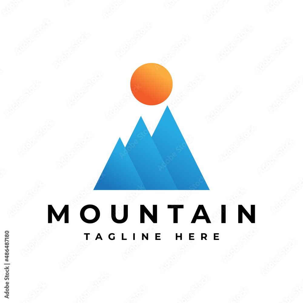 modern mountain peak with sun logo design modern mountain peak with sun logo design