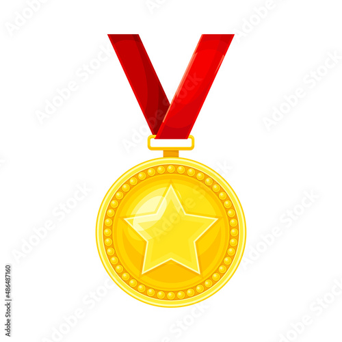 Golden Award or Distinction with Red Ribbon as Token of Recognition of Excellence Vector Illustration