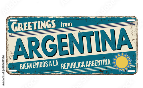 Greetings from Argentina vintage rusty metal sign