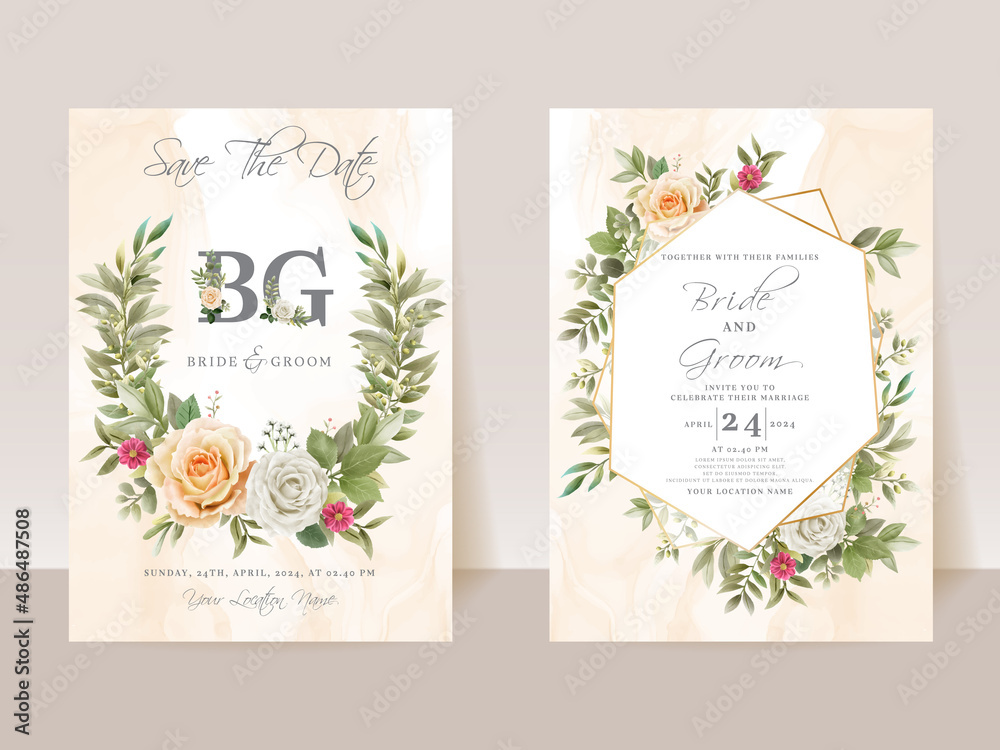 Beautiful wedding invitation card template floral design