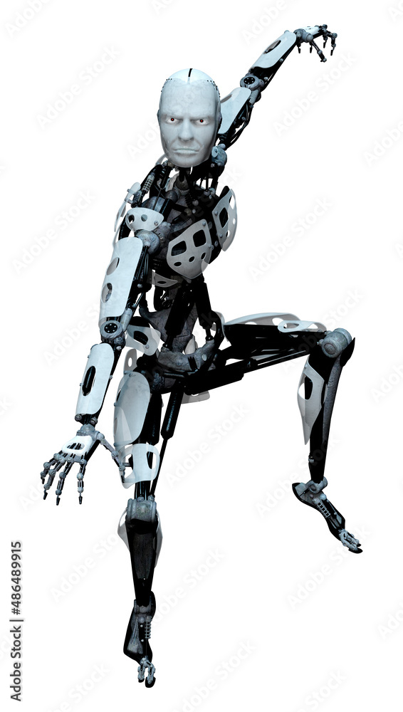 3D Rendering Male Robot on White