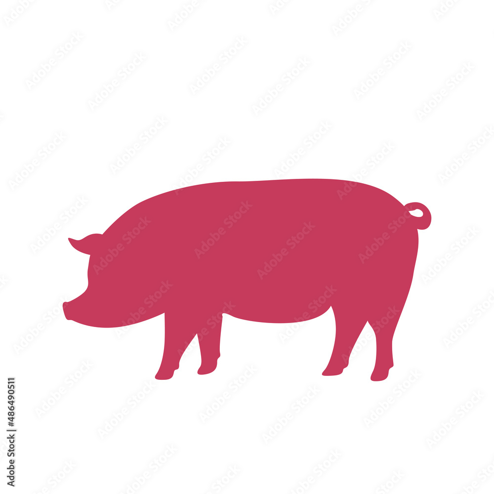 Pig silhouette, red on white background. Vector illustration symbol template for food packaging design. Pig silhouette, red on white background. Vector illustration symbol template for food packaging design.