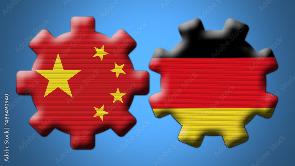Germany and China Chinese Wheel Gears Flags – 3D Illustration Germany and China Chinese Wheel Gears Flags – 3D Illustration