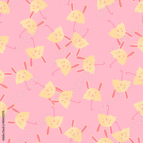 Umbrella bunny seamless pattern. Funny characters background.