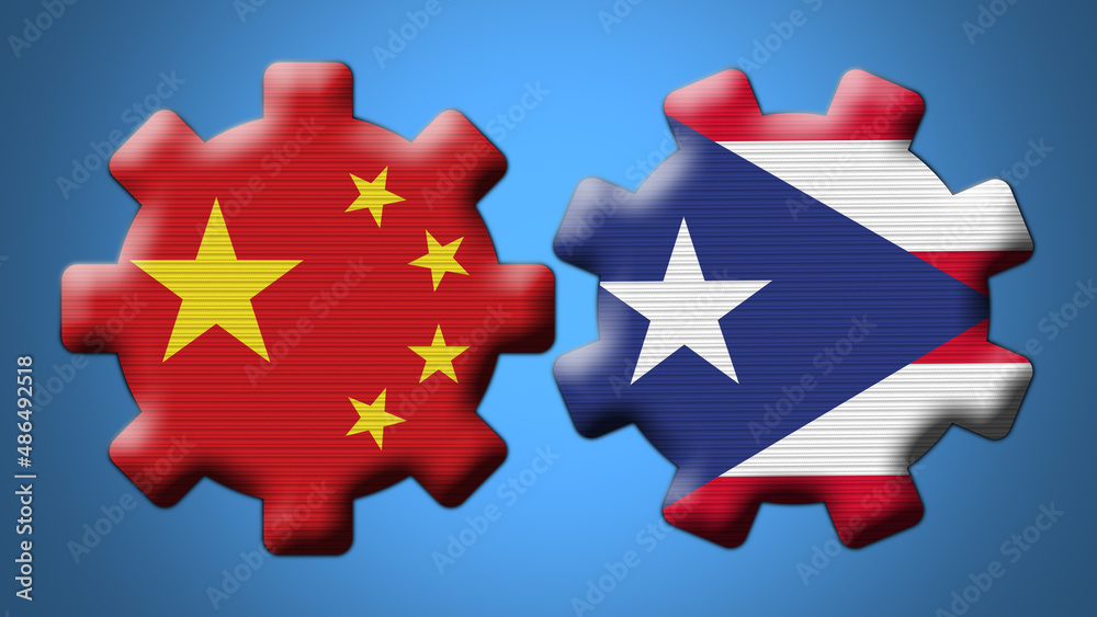 Puerto Rico and China Chinese Wheel Gears Flags – 3D Illustration Puerto Rico and China Chinese Wheel Gears Flags – 3D Illustration