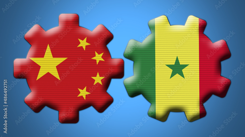 Senegal and China Chinese Wheel Gears Flags – 3D Illustration