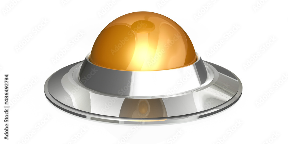 3d Buzzer mit goldenen Alrmknopf und verchromten Körper, isoliert 3d Buzzer mit goldenen Alrmknopf und verchromten Körper, isoliert