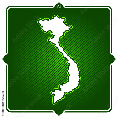 Simple outline map of vietnam with compas