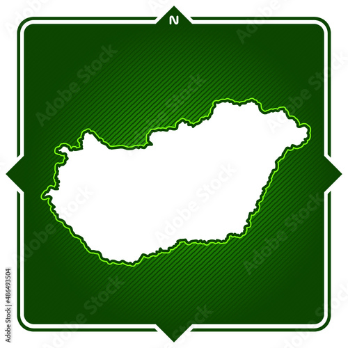 Simple outline map of Hungary with compas