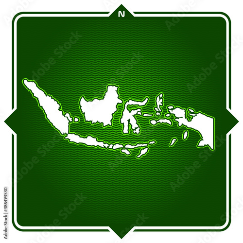 Simple outline map of Indonesia with compas