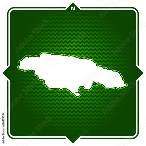Simple outline map of jamaica with compas